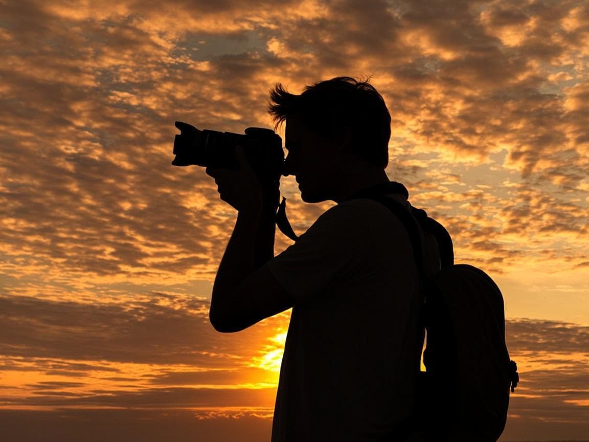 Photographer silhouette at golden hour